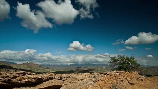 Nakhichevan Mountains Valley With Blue Sky. Dolly Move Over The Hills