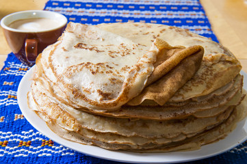 Pancakes. Thin pancakes. Russian bliny.