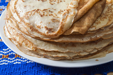Pancakes. Thin pancakes. Russian bliny.