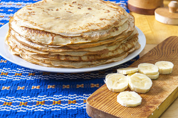 Pancakes. Thin pancakes. Russian bliny.