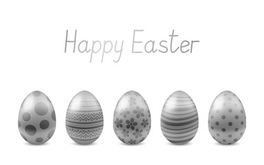 Vector Happy Easter greeting card with realistic eggs isolated.