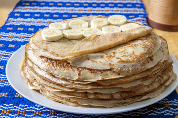 Pancakes. Thin pancakes. Russian bliny.