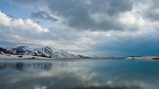 Nakhchivan Mountain Lake Time Lapse. Сlouds Reflected In The Water. Panorama