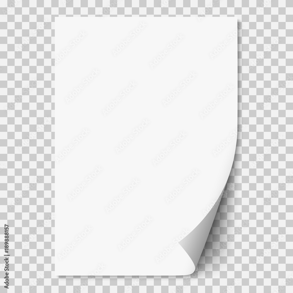 Aufkleber vector white realistic paper page with curled corner.