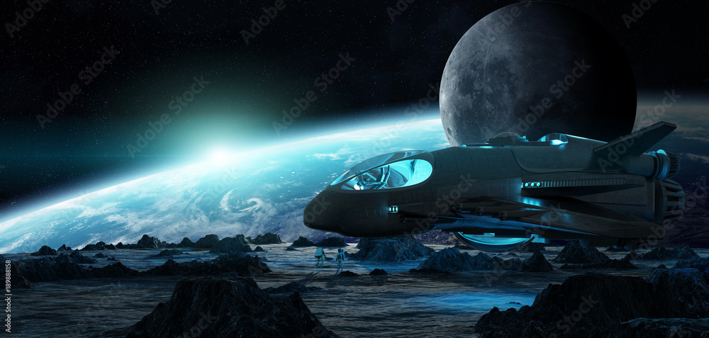 Poster astronauts exploring an asteroid 3d rendering elements of this image furnished by nasa