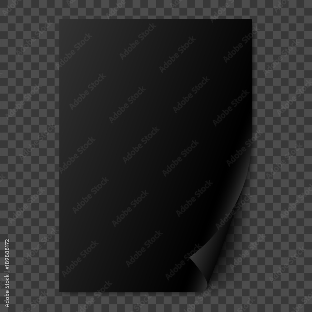 Poster Vector black glossy realistic paper page with curled corner.