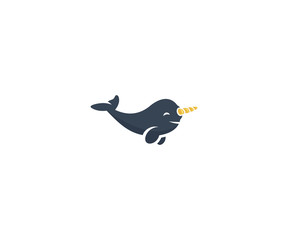 Naklejka premium Szablon logo wieloryba narwala. Projekt wektor zwierzę morskie życie. Ilustracja kreskówka narwala