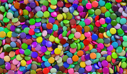 Fototapeta na wymiar Texture of multi-colored round sweets. Colorful candy. 3d render illustration.