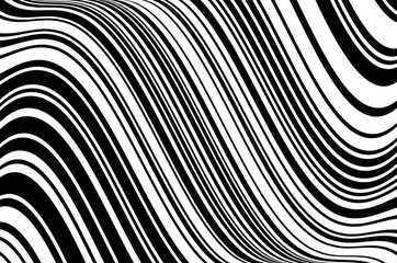 Abstract black and white background with oblique wavy lines. Vector illustration 