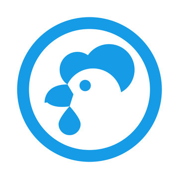 Icono plano cabeza de gallina en circulo color azul