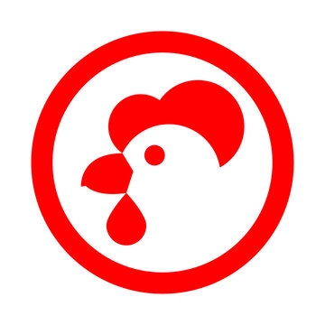 Icono plano cabeza de gallina en circulo color rojo