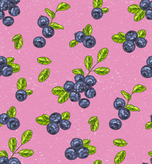 Seamless pattern with blueberries. Pink background