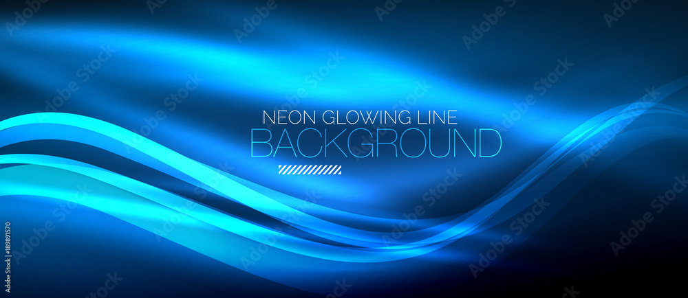 Wall mural neon blue elegant smooth wave lines digital abstract background