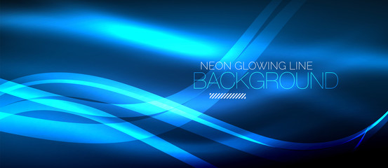 Neon blue elegant smooth wave lines digital abstract background
