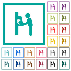 Rupee cash machine flat color icons with quadrant frames