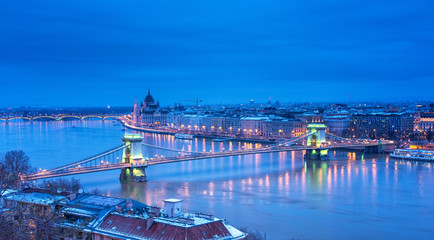 Famous Chain Bridge in dusk