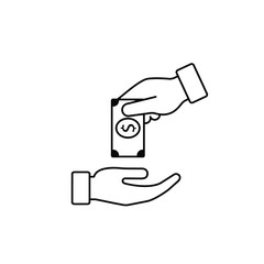 Hand Giving Money To Other Hand Vector Line Icon, outline isolated illustration in flat style