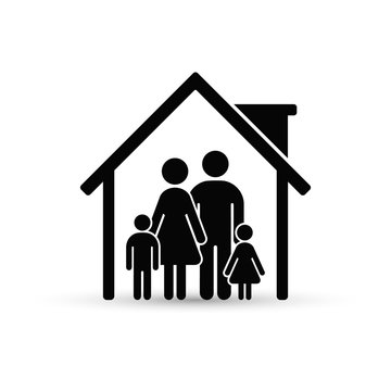 Family in House Icon. Vector isolated flat illustration