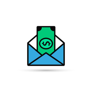 Envelope With Money Vector Color Icon. Flat Style Design