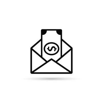 Envelope With Money Vector Line Icon. Flat Style Design