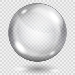 Fototapeta na wymiar Big translucent gray sphere with shadow on transparent background. Transparency only in vector format