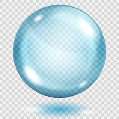 Fototapeta na wymiar Big translucent light blue sphere with shadow on transparent background. Transparency only in vector format