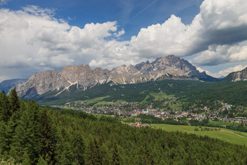 Panoramic view of Cortina d’Ampezzo in the Dolomites