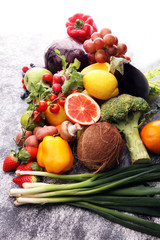 Composition with variety of raw organic vegetables and fruits. Balanced diet