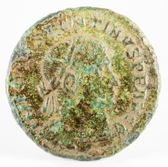 Ancient Roman copper coin of Emperor Constantine I Magnus. Obverse.