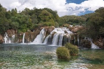 Fototapeta na wymiar SIBENIK, CROATIA: Krka National Park waterfalls in the Dalmatia regoion of Croatia, nobody around