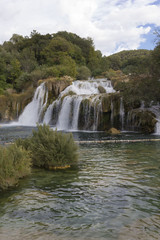 Fototapeta na wymiar SIBENIK, CROATIA: Krka natural parkland in Croatia with its waterfalls, nobody around