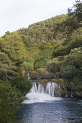 Amazing view of Krka waterfalls trhough the nature of Krka Natural Park in Croatia
