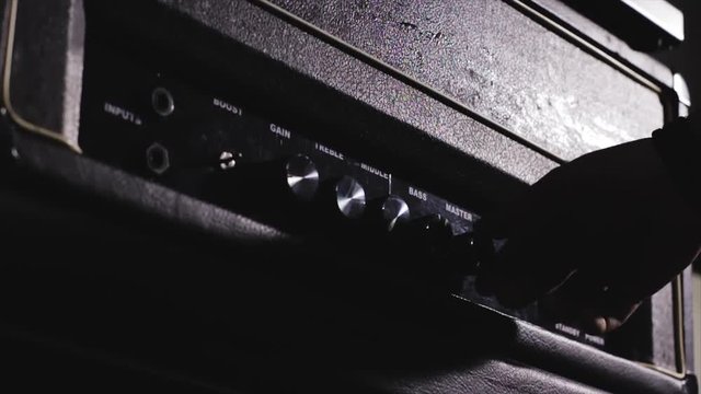 close up of black Guitar Amplifier in music studio 