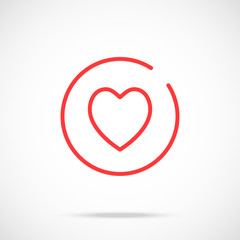 Thin line heart icon. Red heart in circle. Logo concept. Modern flat illustration isolated on gradient background. Vector round line icon