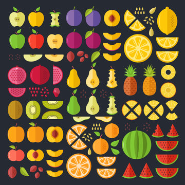 Fruits flat icons set. Colorful flat design graphic elements, illustrations collection for web sites, mobile apps, web banners, infographics, printed materials. Vector icons