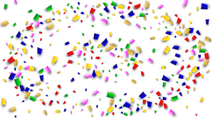 Celebration Confetti Background. Many Falling Confetti for Your Design. Holiday Decoration Elements. Festive Vector Illustration