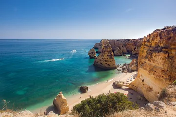 Photo sur Plexiglas Plage de Marinha, Algarve, Portugal Praia da Marinha/Navy Beach - Algarve. According to Michelin guide it's one of the most beautiful beaches of Portugal, in all of Europe and the World! Awarded with the distinguished "Golden Beach".