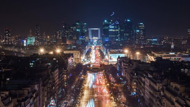 4K Timelapse Sequence of Paris, France - The Financial District of Paris called La defense at night