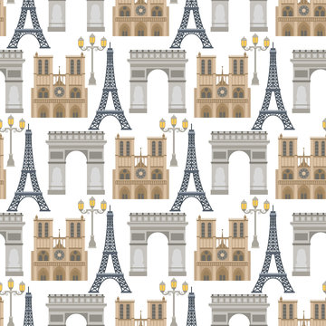 Paris vector famous travel cuisine traditional modern france culture europe eiffel fashion design architecture seamless pattern background illustration.