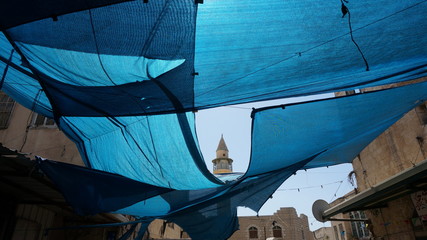 Blue canopy in a market