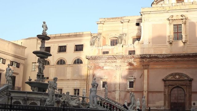 View of Fontana delle Vergogne in Piazza Pretoria. Palermo