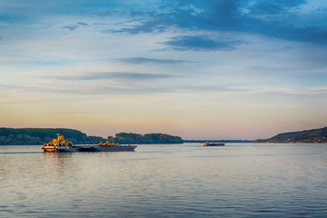 Naklejka premium Belgrade, Serbia June 27, 2016: Ada Huja and a big ship