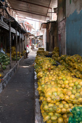 Corridor of the popular and exotic São Joaquim Fair in Salvador Bahia Brazil