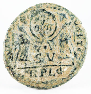 Ancient Roman copper coin of Emperor Magnentius. Reverse.