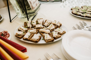 Beautifully decorated catering banquet table with different food
