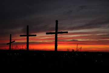 Silhouette Of Crosses At Sunset
