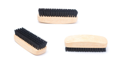 Set of new wood shoebrush isolated on white background