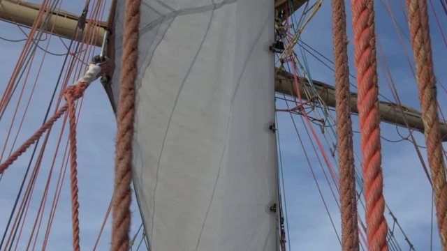 Sails, ropes and rigging on a sailing tall ship