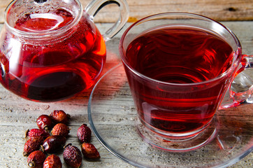 Fruit berry tea in the cup served on table