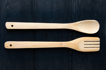 Wooden spoons arranged on table